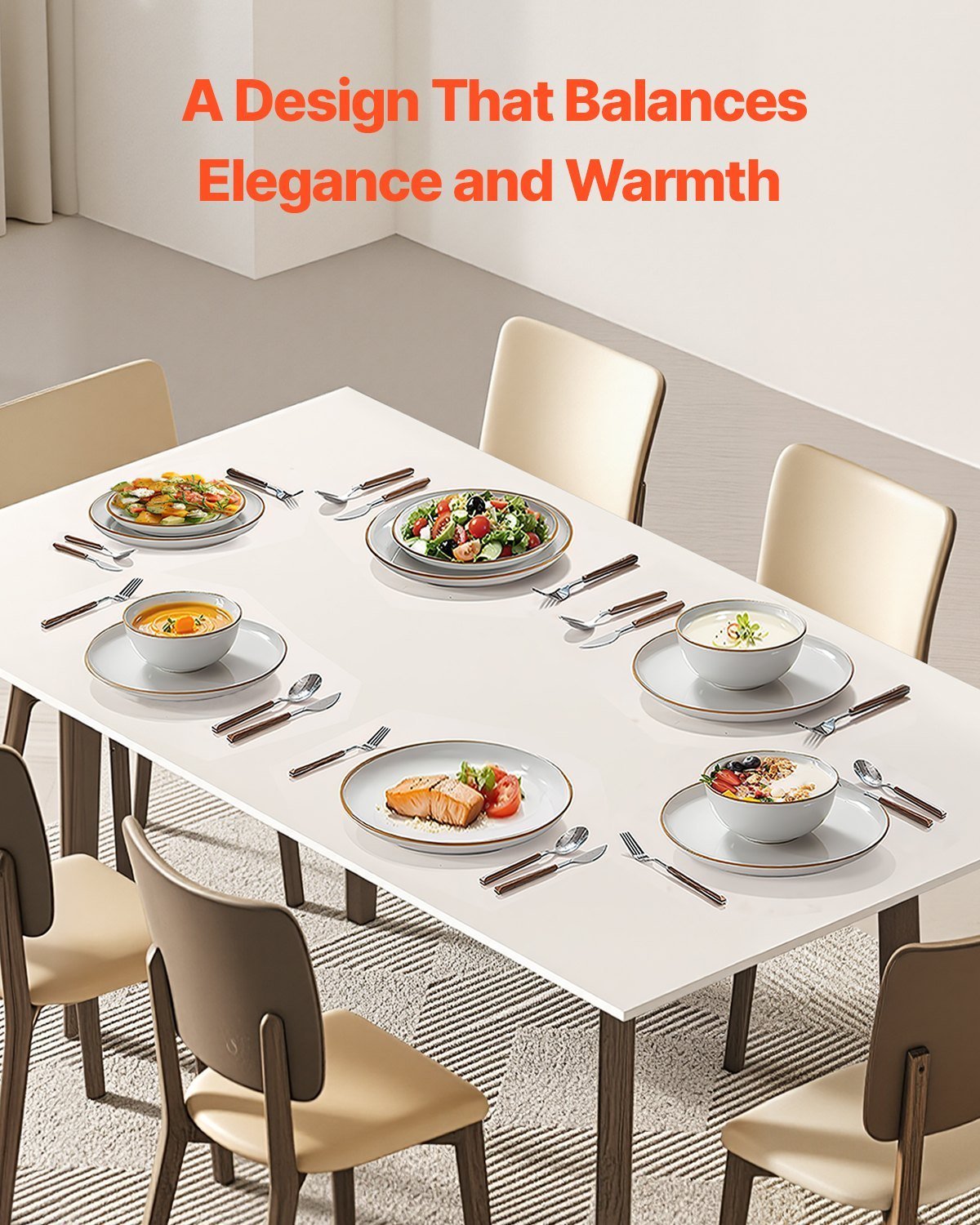 18-Piece Ceramic Dinnerware Set – Plates & Bowls Service for 6, White - DonoHome