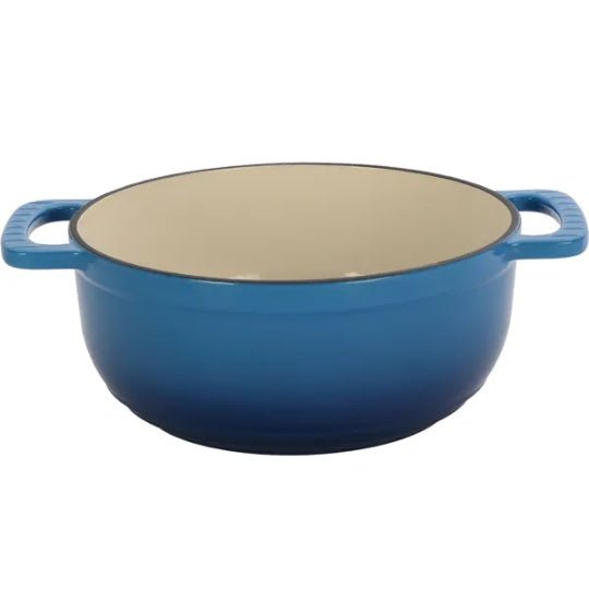 Cast Iron 6QT Cooking Pot - Gradient Blue - Includes Two Silicone Gloves - Enamel Pot