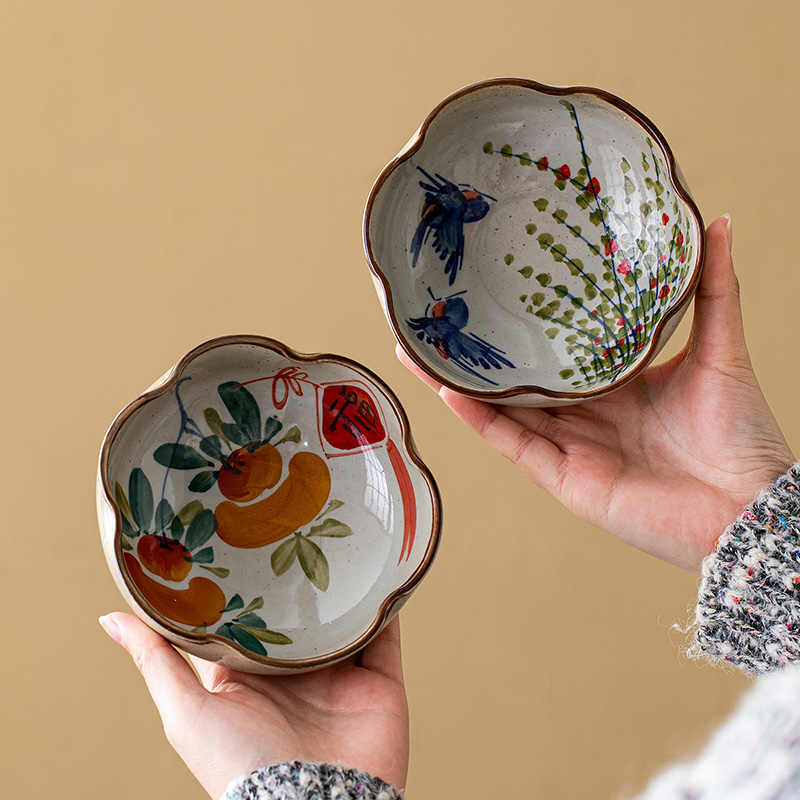 Retro Hand-Painted Ceramic Sauce & Dessert Plates – Underglaze Blue Style Fruit Dish