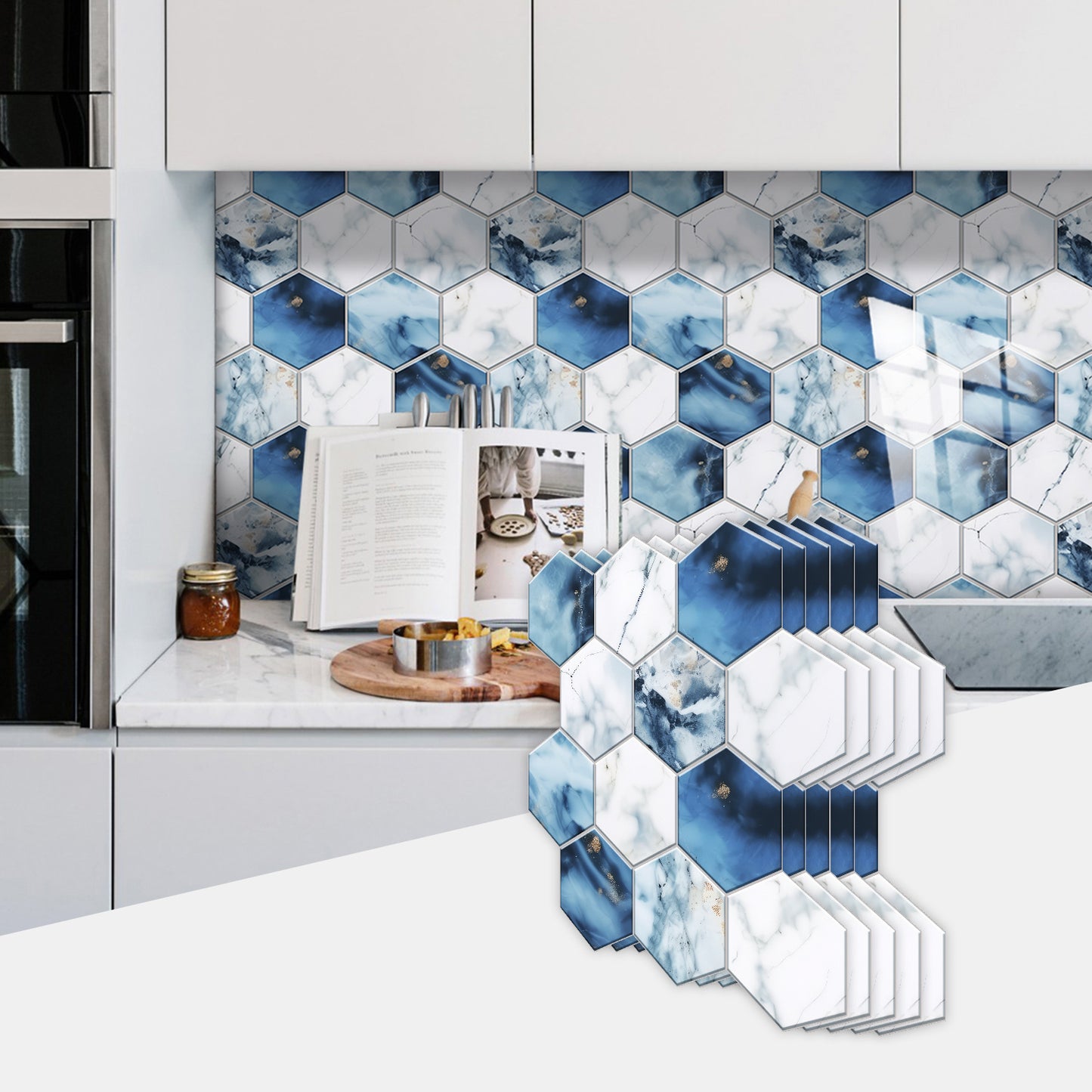 Blue & White Marble Peel & Stick Wall Tile – Waterproof Self-Adhesive PVC Sticker for Kitchen & Bathroom