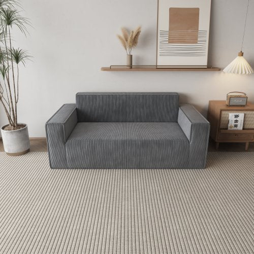 Sofa-in-a-Box 3-Seater Memory Foam Couch, Easy Transport Deep Seat Modern Sofa With Gray Corduroy Fabric For Living Room, Bedroom, Apartment Or Home Office