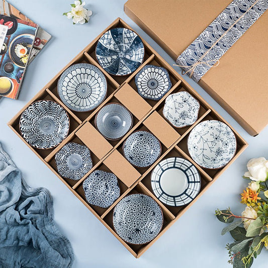 Elegant Blue & White Ceramic Rice Bowl Tableware Gift Set for Dining & Gifting