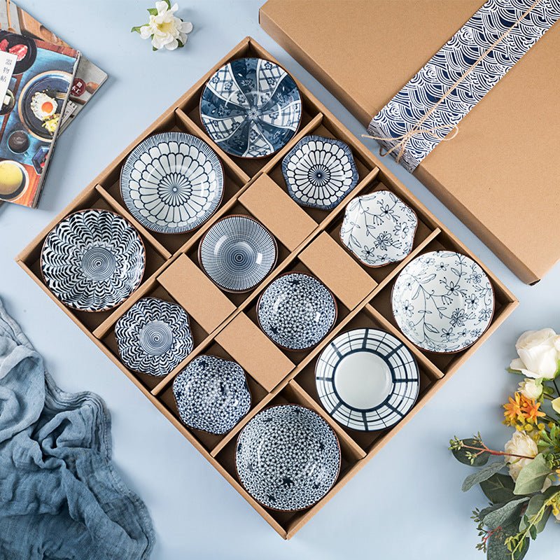 Elegant Blue & White Ceramic Rice Bowl Tableware Gift Set for Dining & Gifting