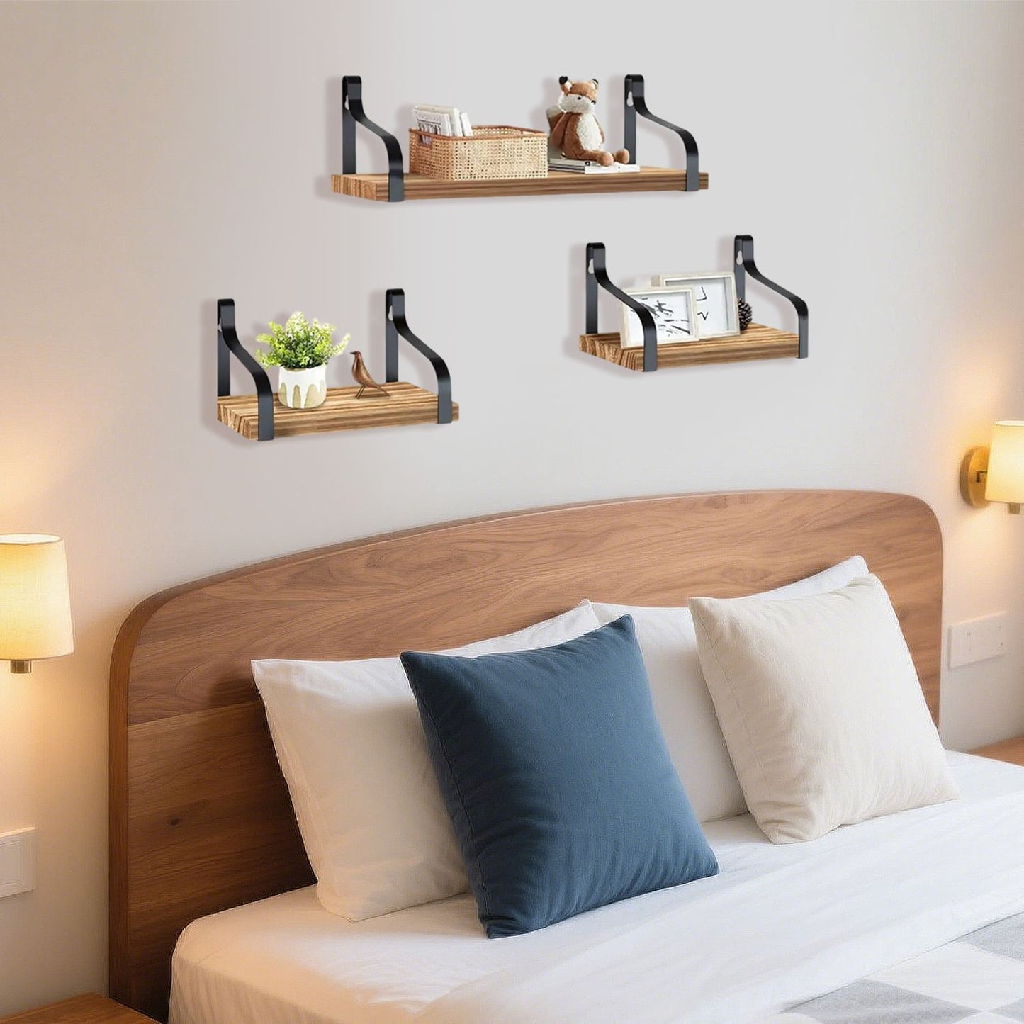 3-Piece Rustic Brown Floating Wall Shelves – Wooden Farmhouse Storage & Decor