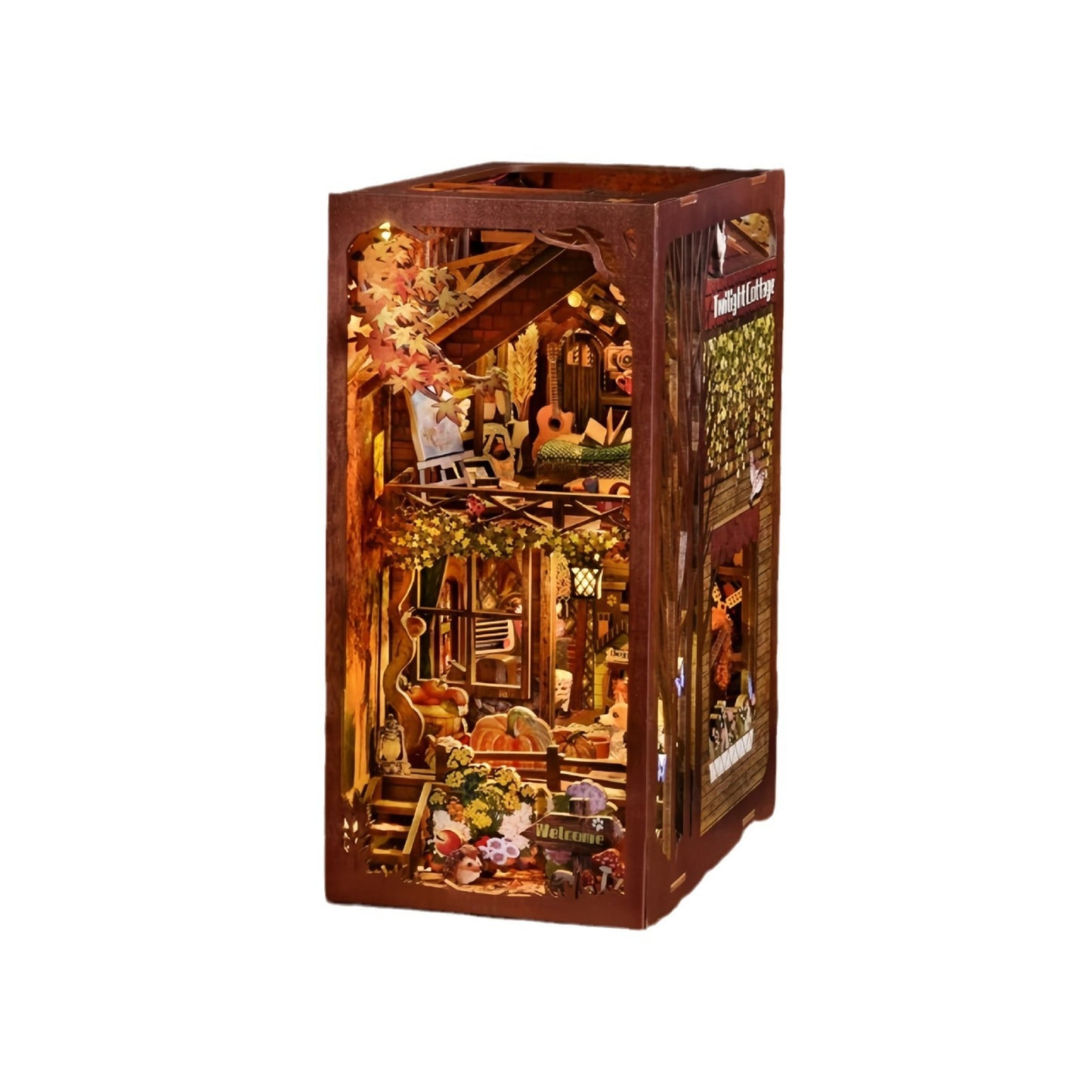 DIY Book Nook Kit, Hand-Assembled Wooden Miniature Cottage with Light