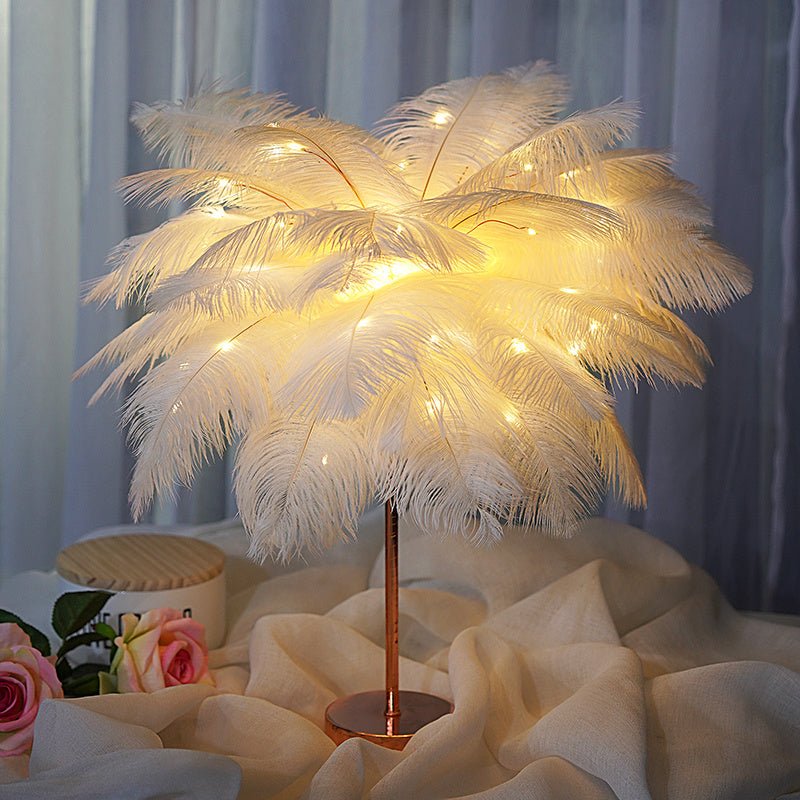 Decorative Feather Desk Lamp with Remote Control, USB & Battery Powered for Bedroom