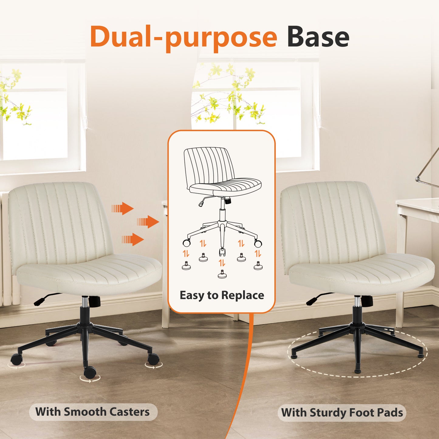 Armless Swivel Task Chair with Adjustable Height and Replaceable Wheels - DonoHome