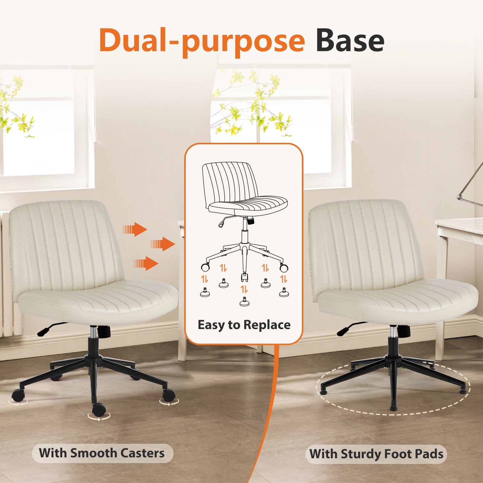 Armless Swivel Task Chair with Adjustable Height and Replaceable Wheels - DonoHome