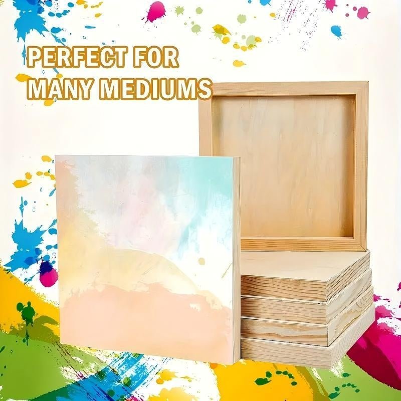 12 Wooden Canvas Panels – Natural Wood Boards with Pre-cut Holes & Reinforced Edges for Painting & DIY Crafts