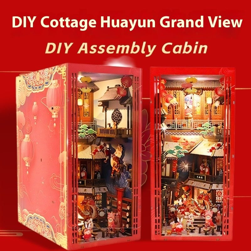 DIY Book Nook Kit, Hand-Assembled Wooden Miniature Cottage with Light