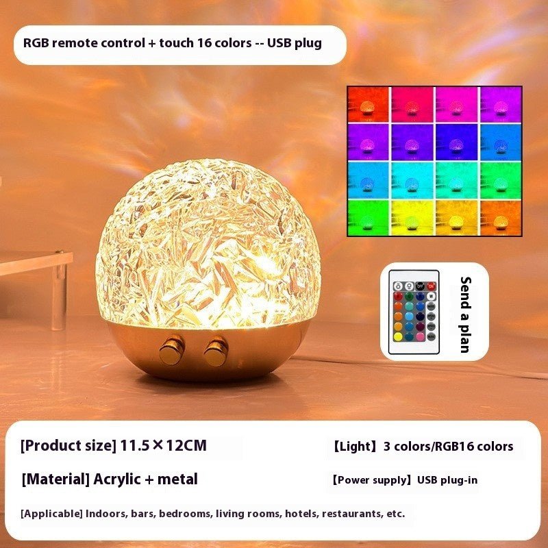 Crystal Water Ripple Projector Night Light, Mood Lamp for Bedroom & Home Aesthetic Decoration, Bedside Christmas Gift