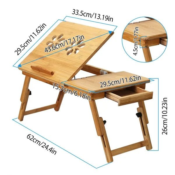 Adjustable Bamboo Laptop Desk & Bed Table with Storage Drawer