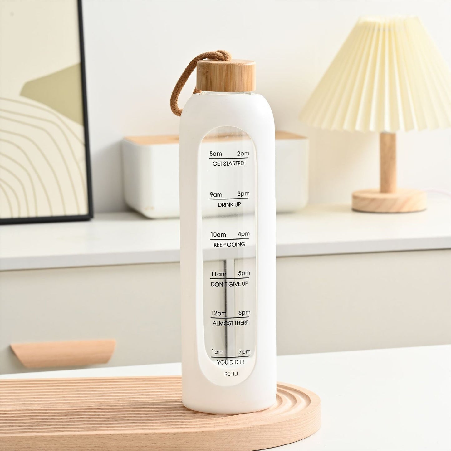 Large Capacity Portable Glass Water Bottle with Time Marker