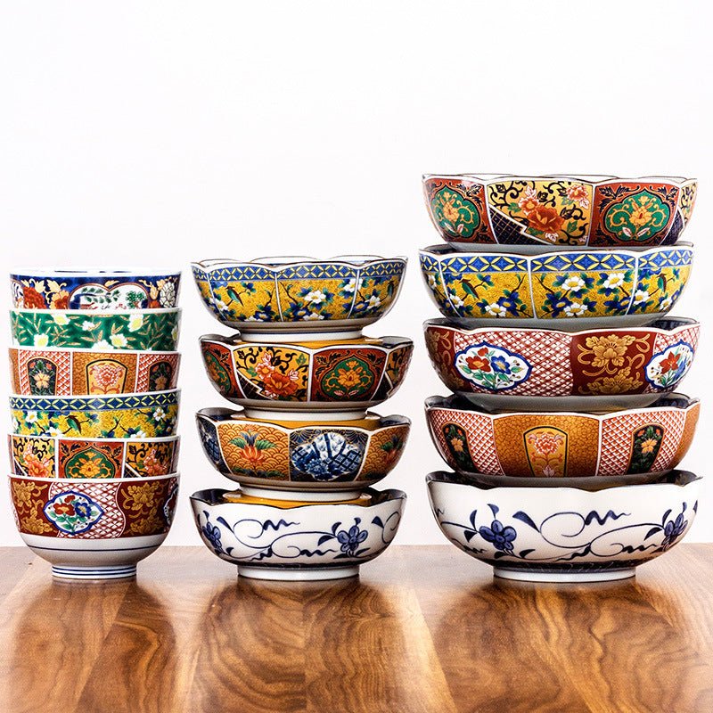 Retro Japanese Peony Pattern Ceramic Rice Bowls – Traditional Tableware for Home Dining