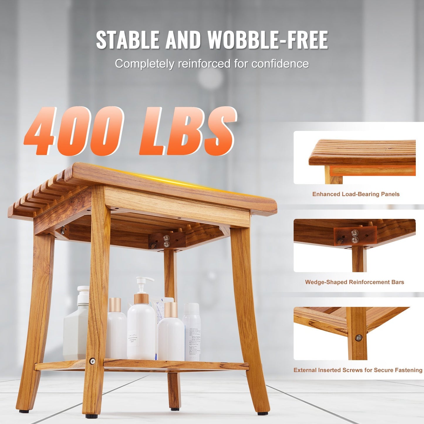 Teak Shower Bench 20 X 14.3 X 17.9 In Wood Shower Stool Chair For Bathroom - DonoHome