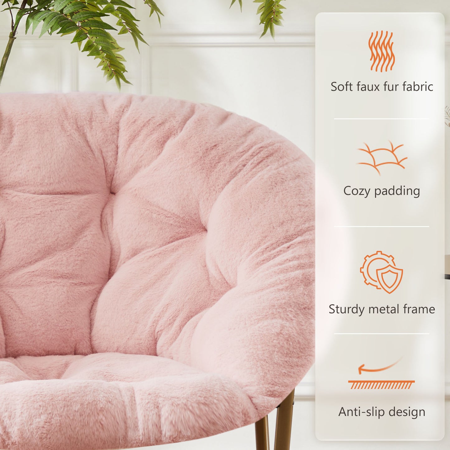 Faux Fur Saucer Chair – Cozy Round Accent Chair (White/Gray/Pink)