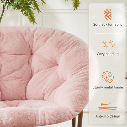 Faux Fur Saucer Chair – Cozy Round Accent Chair (White/Gray/Pink)