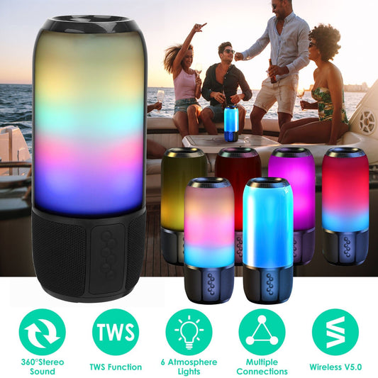 Wireless Portable Bluetooth Speaker with 6-Color LED Lights, TWS Stereo, Outdoor & Party Use