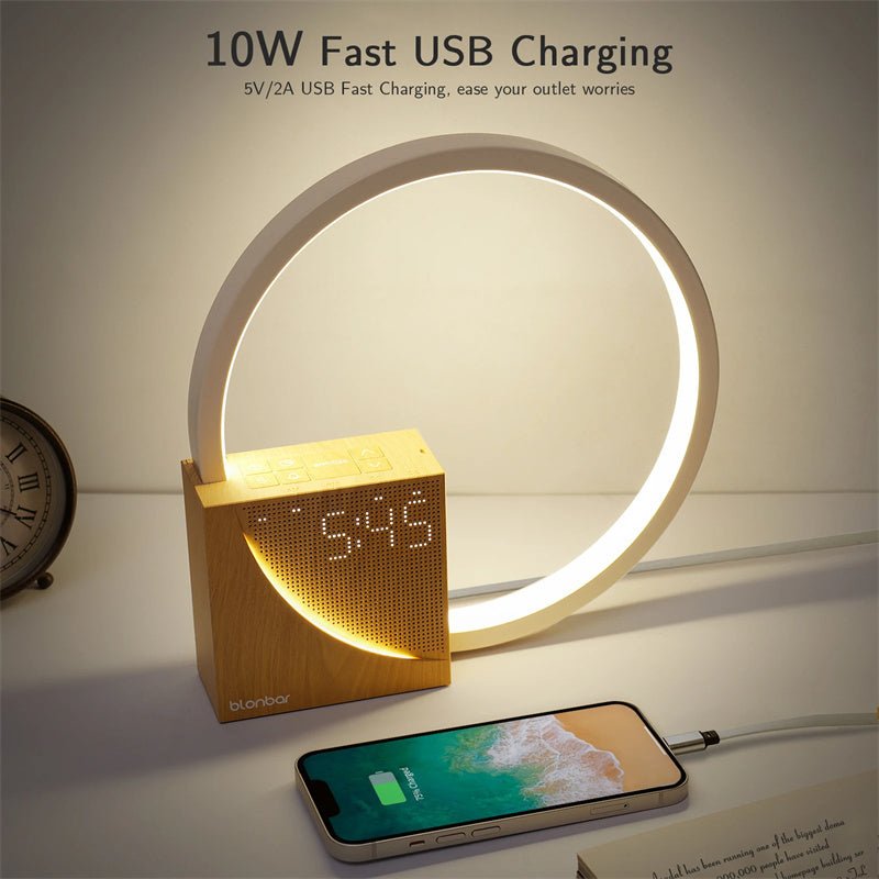 Multifunction Bedside Lamp with Alarm Clock, Natural Sounds, & 10W USB Charging