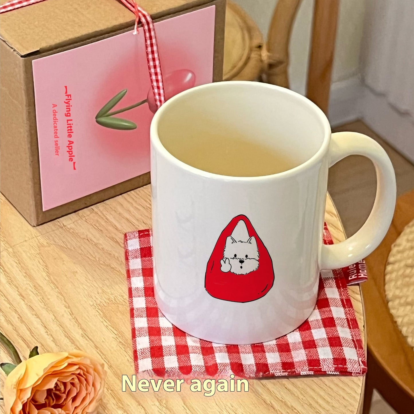 Cute West Highland Terrier Puppy Ceramic Mug with Wood Lid & Spoon