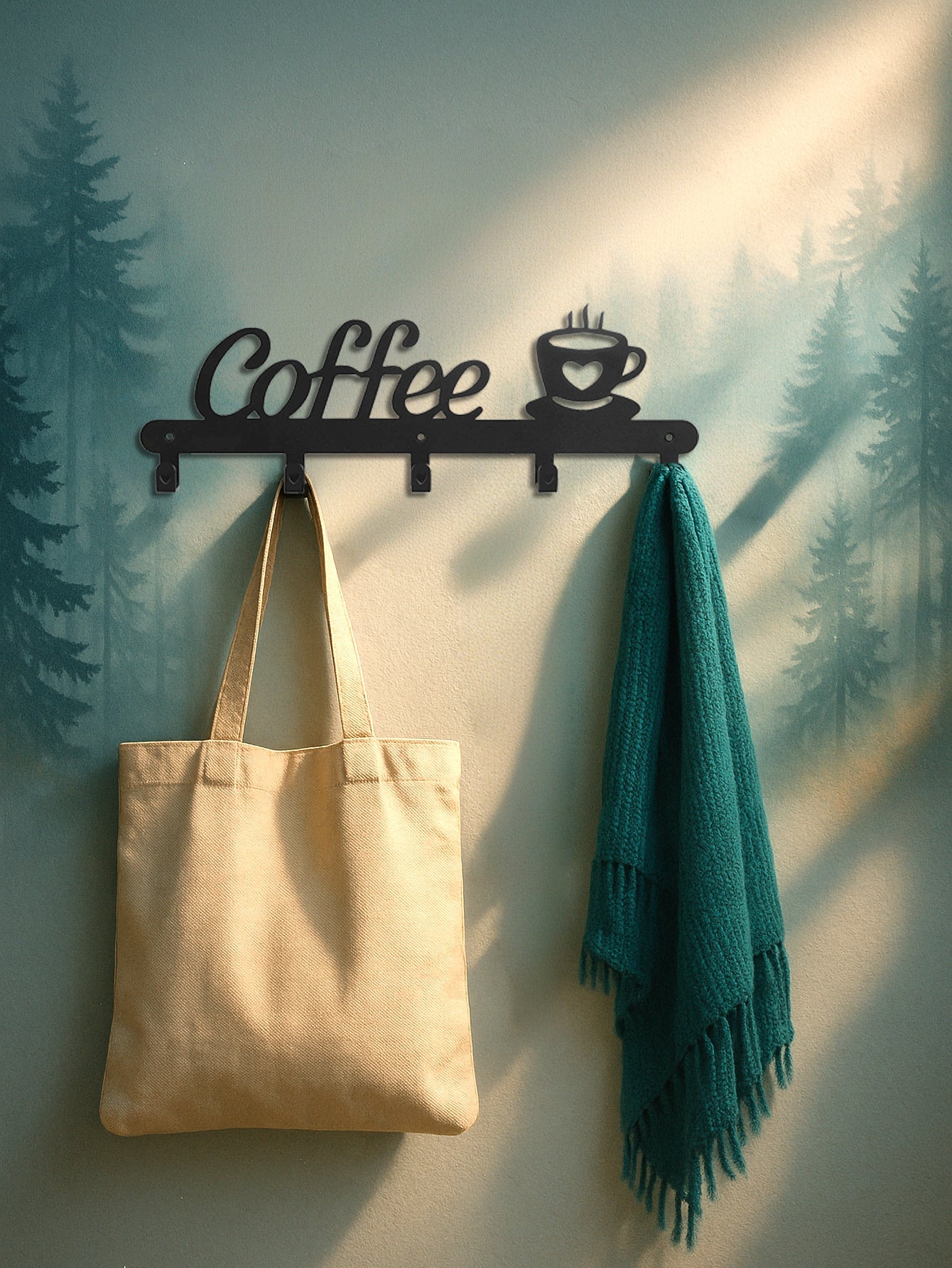 Metal Coffee Mug Holder Rack Wall-Mounted With Hooks For Cups & Coats