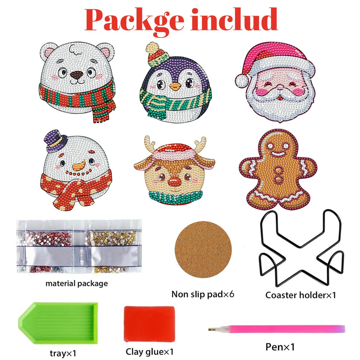 6Packs Christmas Rhinestones Art Coaster