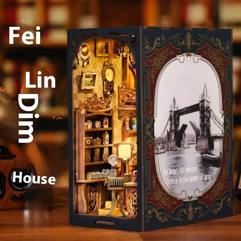 DIY Book Nook Kit, Hand-Assembled Wooden Miniature Cottage with Light