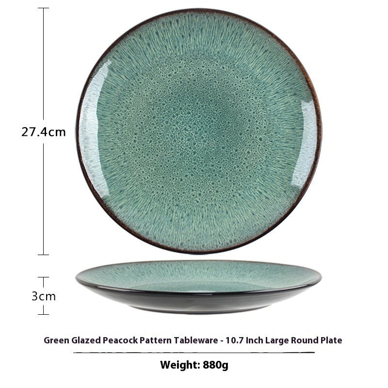 Minimalist Green Glaze Ceramic Tableware Set with Plates, Bowls & Mug for Home Dining