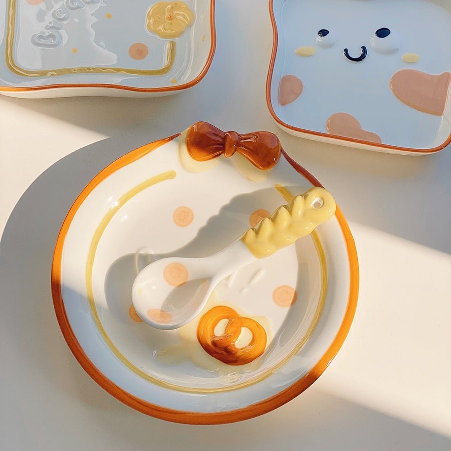 Cute Bread Ceramic Tableware Dish – Individual Bowl or Plate for Snacks & Desserts
