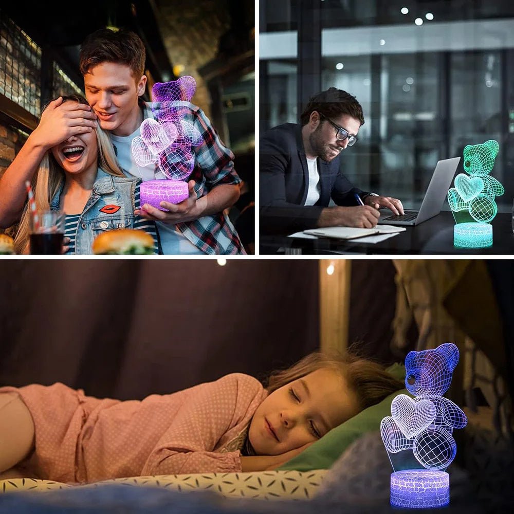 3D Teddy Bear LED Lamp, 16 Color Touch & Remote Control USB Night Light