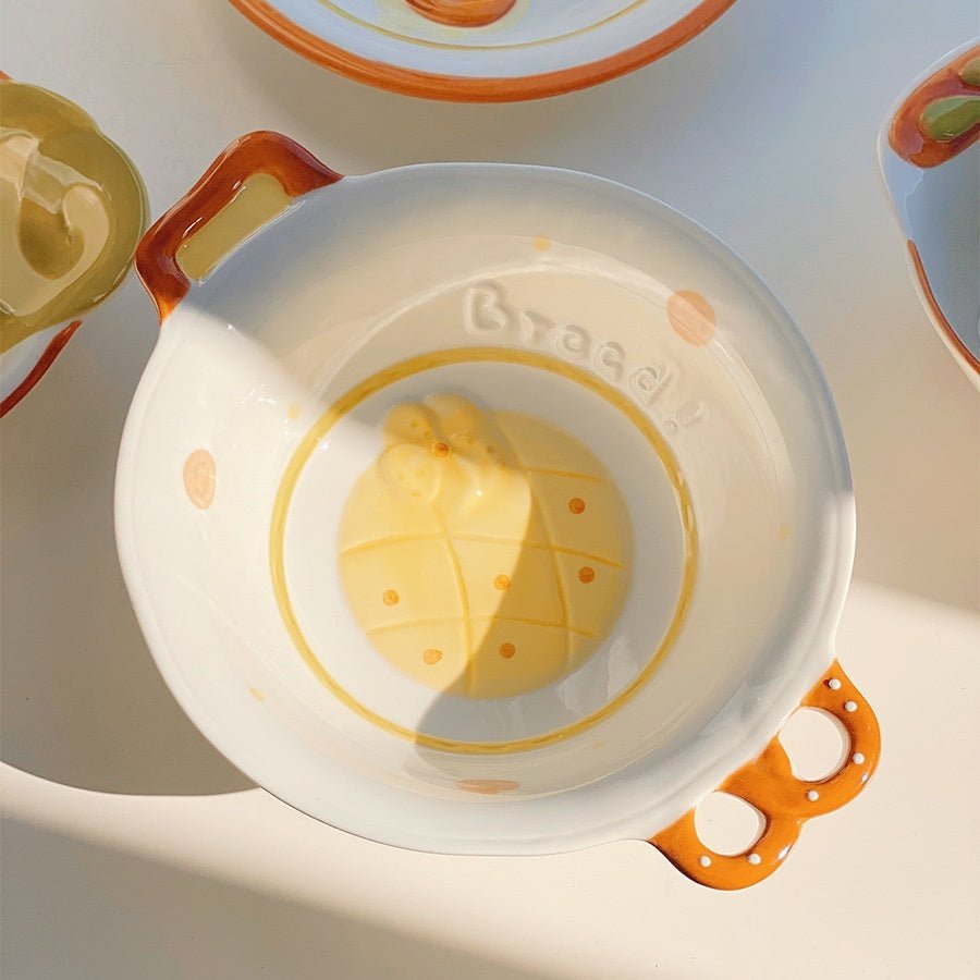 Cute Bread Ceramic Tableware Dish – Individual Bowl or Plate for Snacks & Desserts