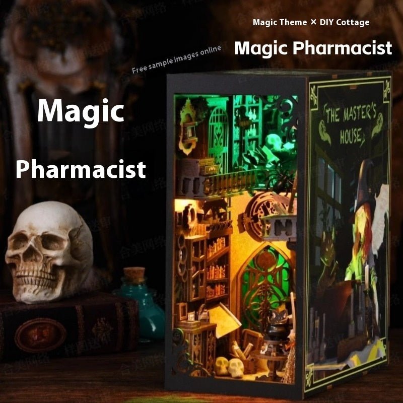 DIY Book Nook Kit, Hand-Assembled Wooden Miniature Cottage with Light