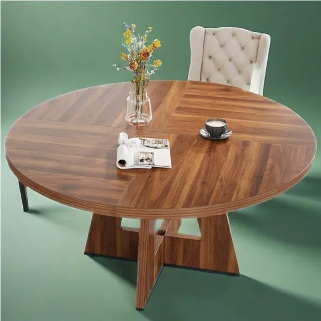 Modern Round Wood Dining Table with Cross Base, Kitchen Furniture