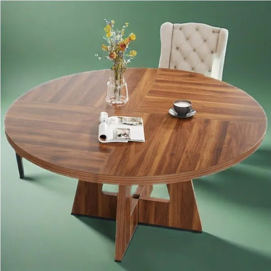 Modern Round Wood Dining Table with Cross Base, Kitchen Furniture