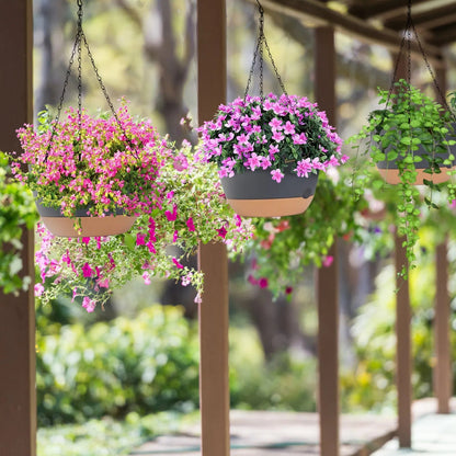 4Pcs Hanging Planter with Drainage & Self-Watering Tray – 9.6" Plastic Flower Pots for Indoor & Outdoor Plants