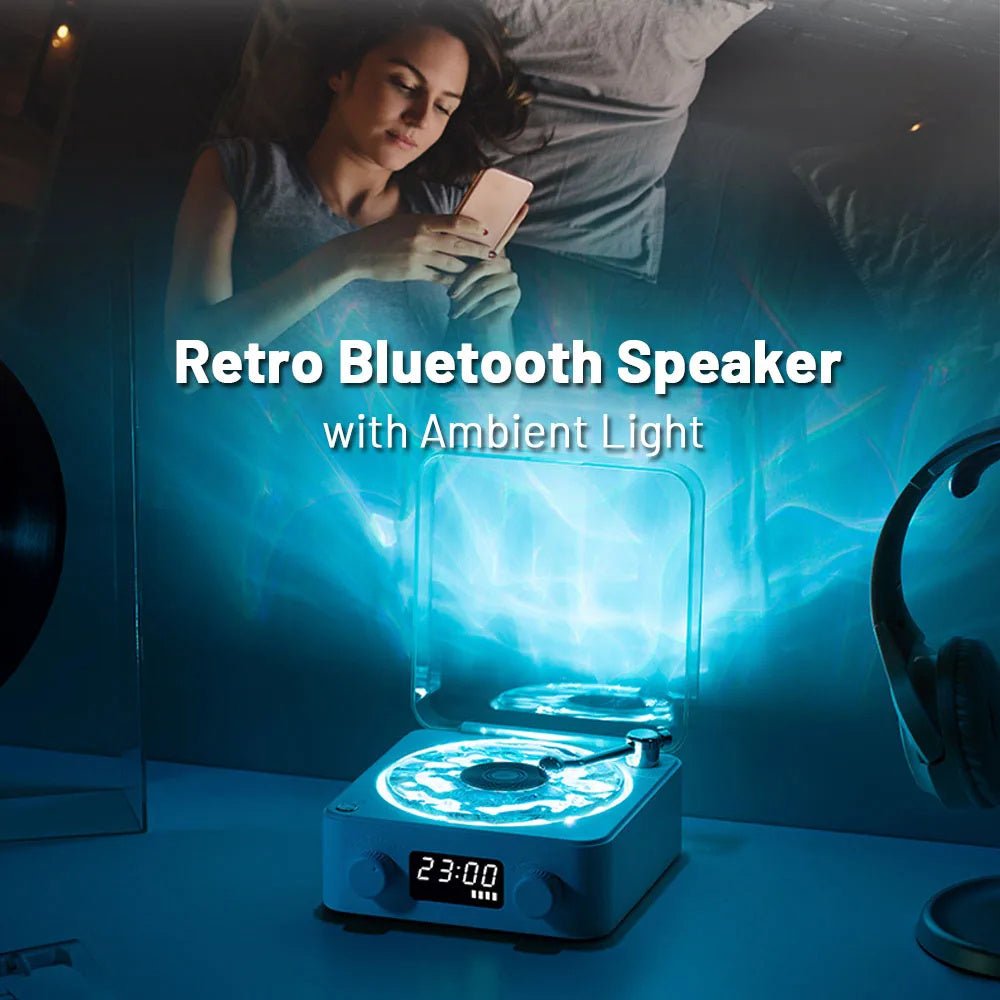 Retro Turntable Bluetooth Speaker with RGB Light & White Noise