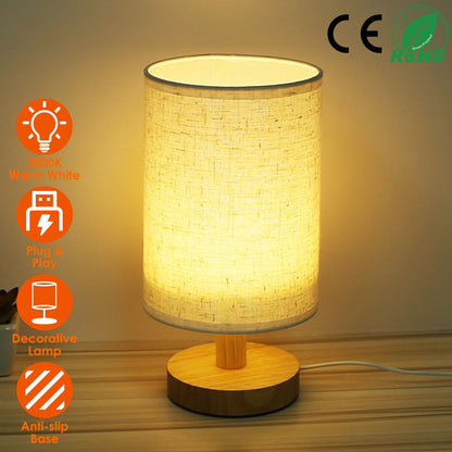 Warm White Bedside Lamp – Modern Bedroom Night Light with USB Plug