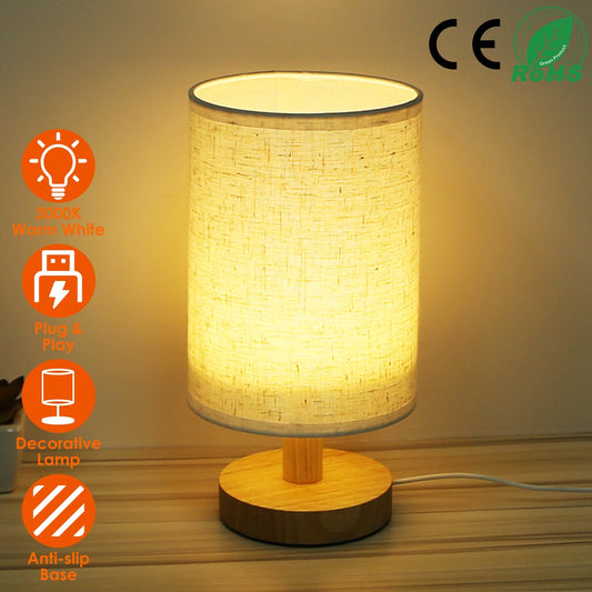 Warm White Bedside Lamp – Modern Bedroom Night Light with USB Plug