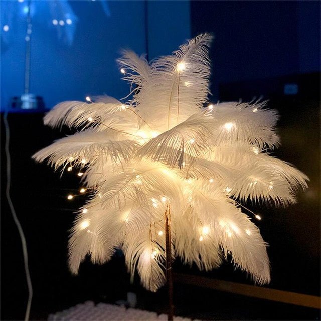 Decorative Feather Desk Lamp with Remote Control, USB & Battery Powered for Bedroom
