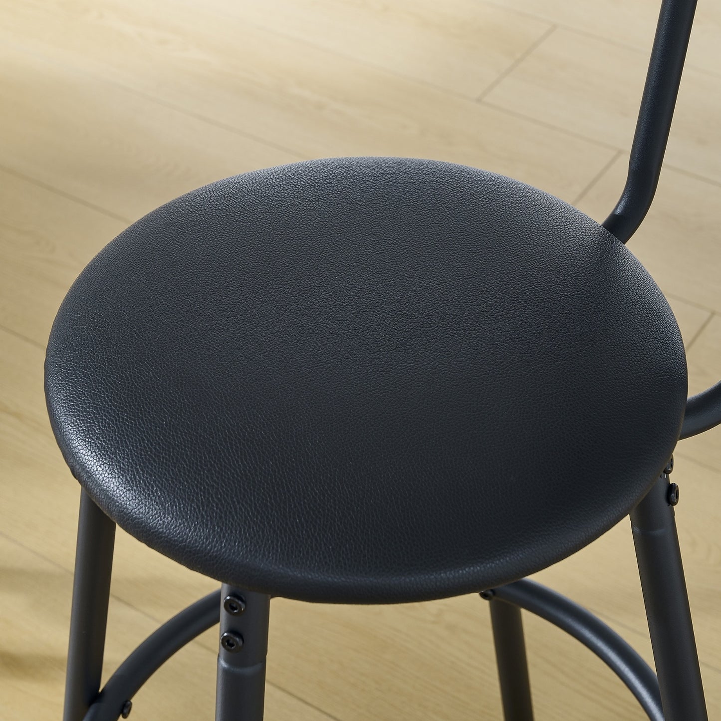 Round Bar Table And Stool Set With Shelf, Upholstered Stool With Backrest, Rustic Brown, 24.17 W X 2