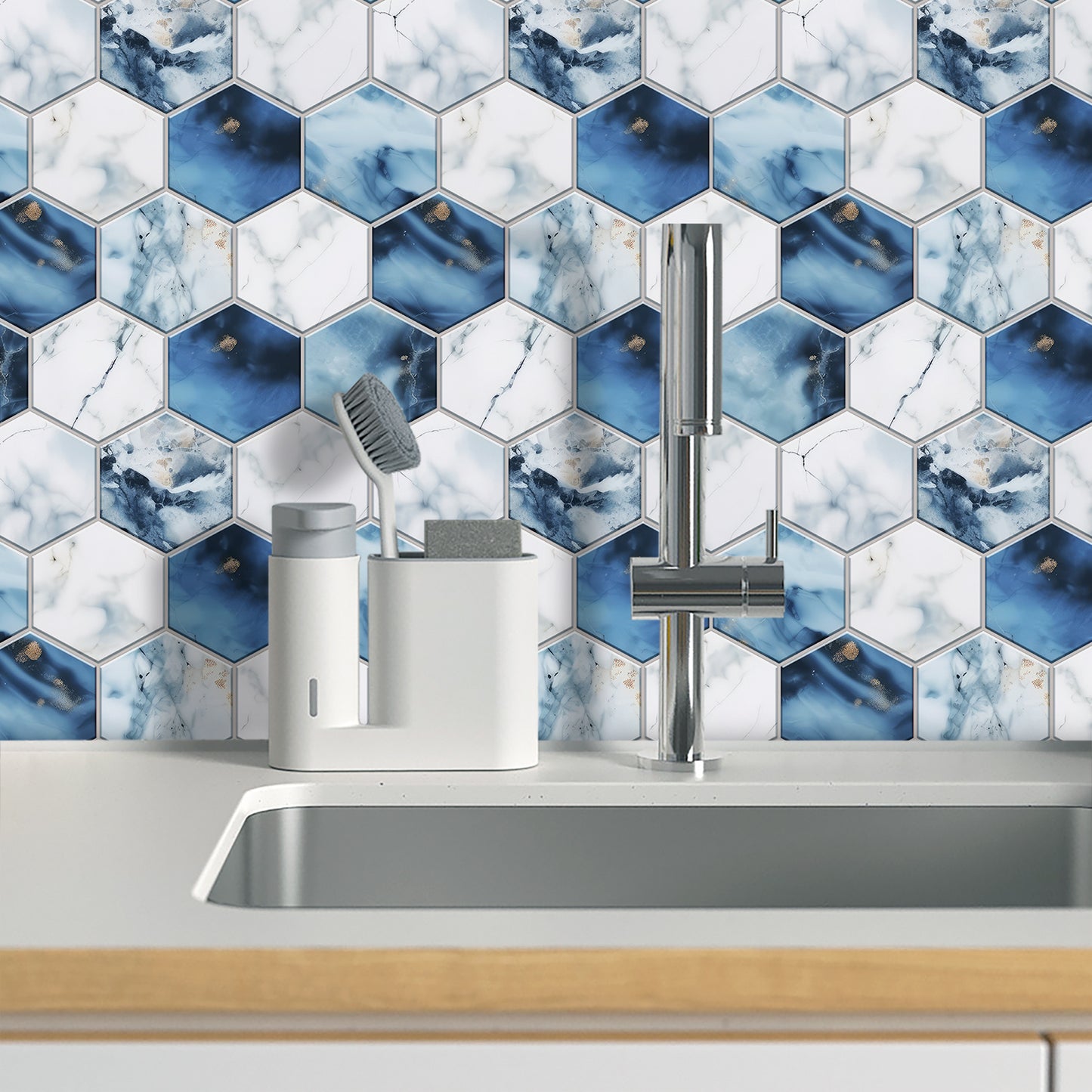 Blue & White Marble Peel & Stick Wall Tile – Waterproof Self-Adhesive PVC Sticker for Kitchen & Bathroom