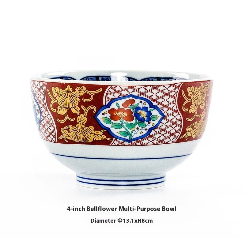 Retro Japanese Peony Pattern Ceramic Rice Bowls – Traditional Tableware for Home Dining