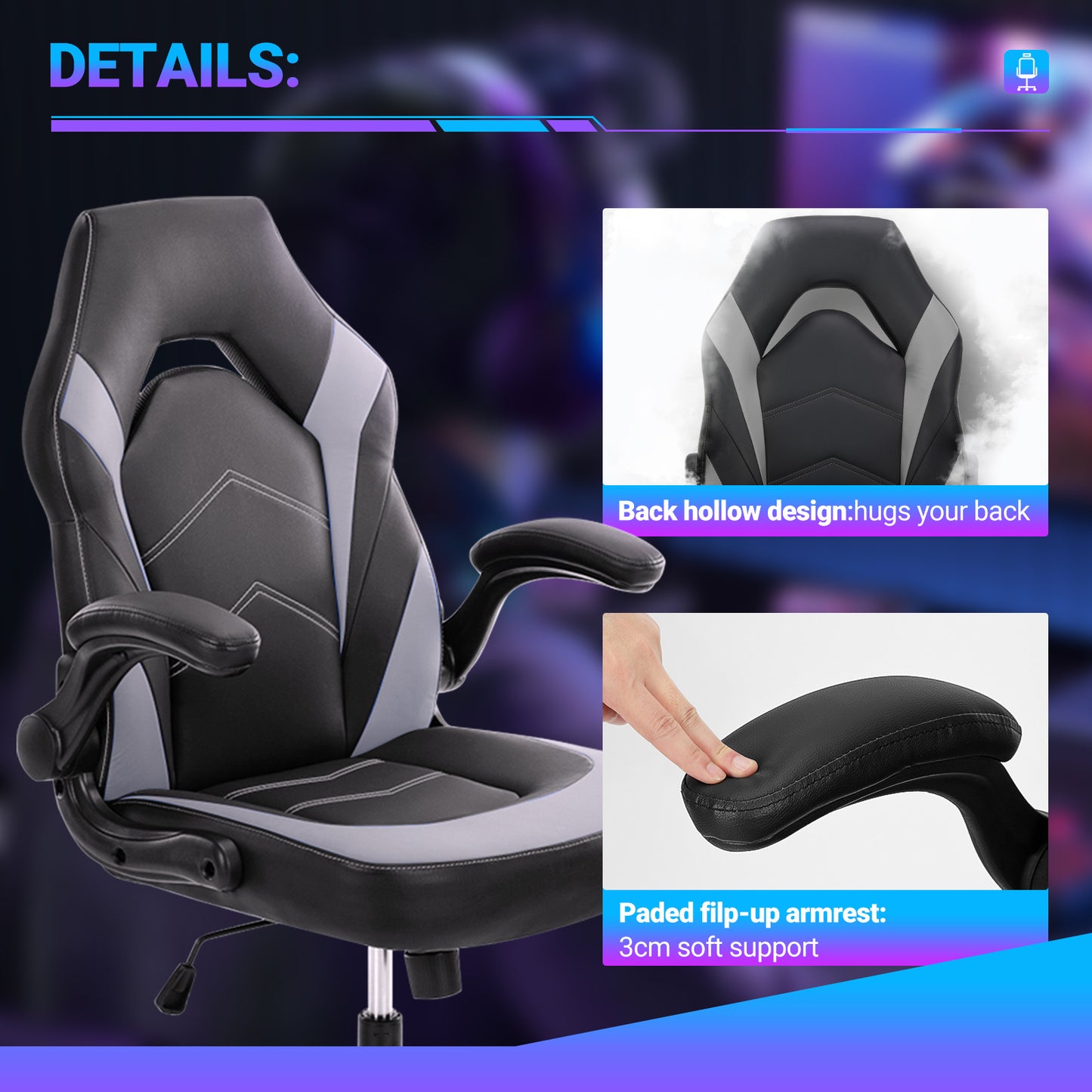PU Leather Ergonomic Office Chair Swivel Computer Gaming Chair With Lumbar Support - DonoHome