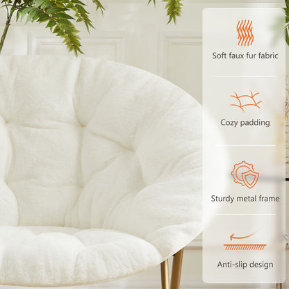 Faux Fur Saucer Chair – Cozy Round Accent Chair (White/Gray/Pink)