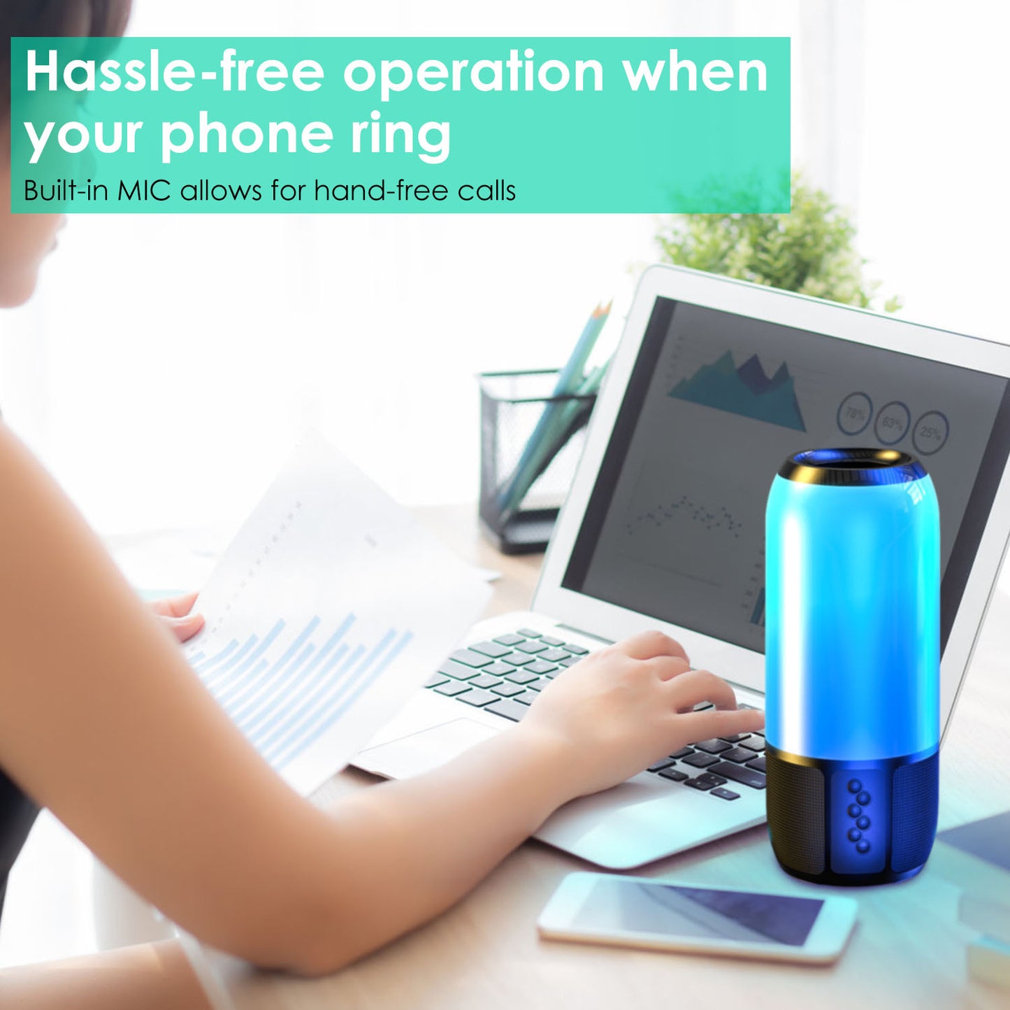 Wireless Portable Bluetooth Speaker with 6-Color LED Lights, TWS Stereo, Outdoor & Party Use