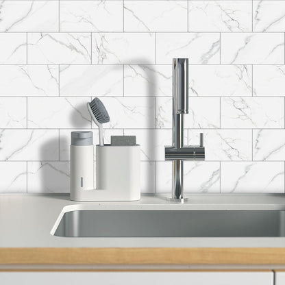 White Marble Look Peel & Stick Wall Tile Stickers – Waterproof PVC Composite for Kitchen & Bathroom