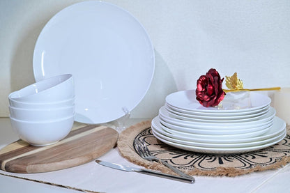 Jasmine Bone China Dinnerware Set – 16-Piece Service for 4 (Microwave & Dishwasher Safe, White)