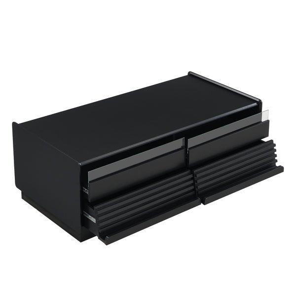 Fluted Wood Style Coffee Table with 4 Drawers, 2 Shelves - Living Room Storage & Decor - DonoHome