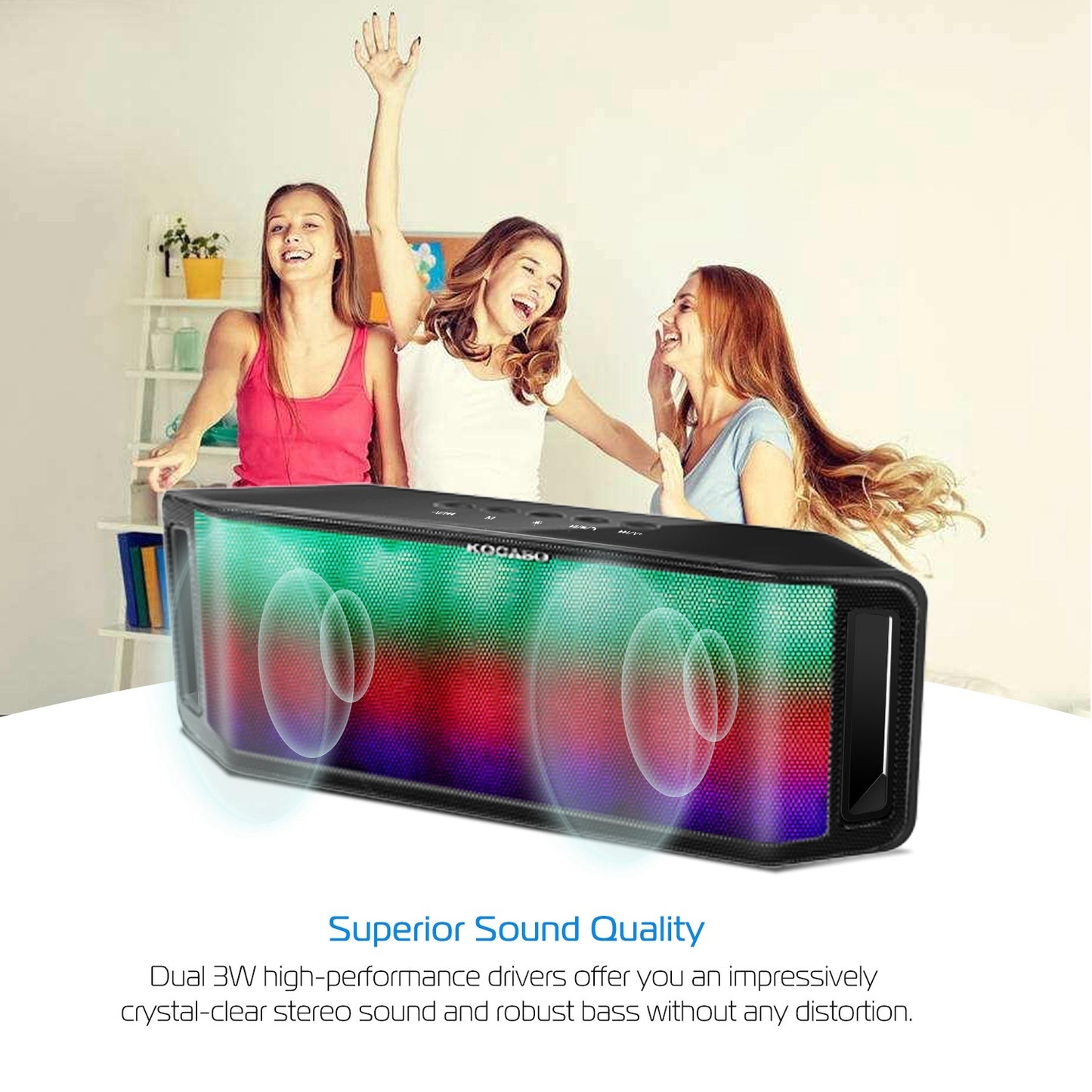 Portable Wireless LED Bluetooth Speaker with FM Radio, USB/SD Reading, AUX-in & Multicolor Lights