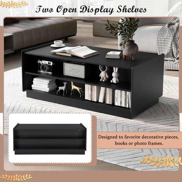 Fluted Wood Style Coffee Table with 4 Drawers, 2 Shelves - Living Room Storage & Decor - DonoHome